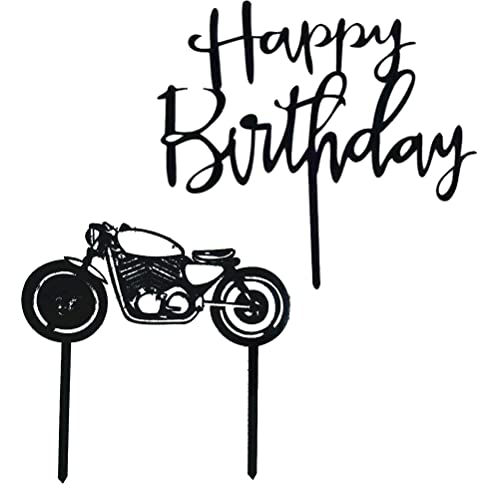 MiaLover 6 Stück Happy Birthday Cake Toppers Geburtstagskuchen Acryl Deko Motorrad Cake Topper Geburtstagskuchen Motorrad Dekoration für Kinder Mädchen Junge Party Familienfeiern（Schwarz） von MiaLover