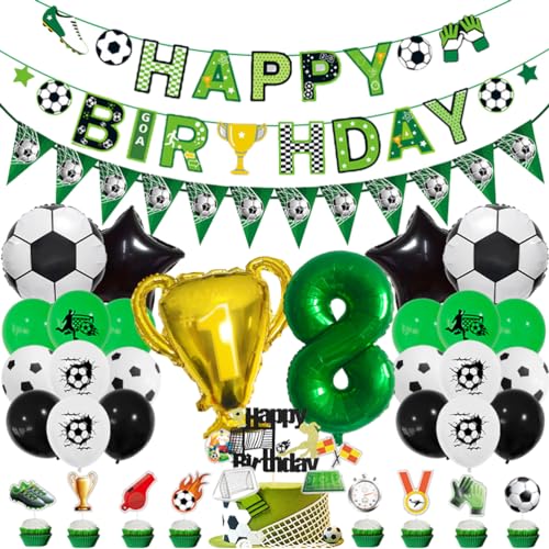 MiaLover 8 Jahr Geburtstag Dekoration Set Fussball Luftballon Latexballon Happy Birthday Banner Trophäe Folienballon Tortendekoration für 8.Geburtstag Fußball Themen Party Deko von MiaLover