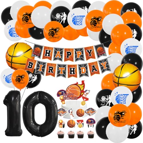 MiaLover Basketball Geburtstags-Set Zahl 10 Luftballon 10 Jahr Geburtstag Dekoration Ballongirlande Banner Großer Basketball Folienballon Latexballon Tortendekoration für Party Kindergeburtstag von MiaLover