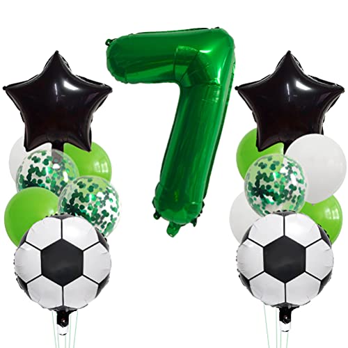 MiaLover Fußball Luftballon Geburtstag Dekorationen 7 Jahr Kindergeburtstag Deko 32'' Zahl 7 Ballon Fussball FolienBallon Schwarz Stern Ballon für Kinder Fußball Themenfeier Party Geburtstagsdeko von MiaLover