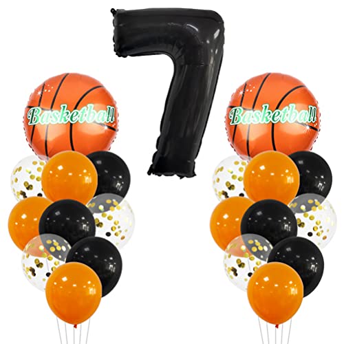 MiaLover Großes Basketball Luftballon Geburtstag Dekorationen 7 Jahr Kindergeburtstag Deko Zahl 7 Ballon FolienBallon Orange Schwarz Ballon für Kinder Basketball Themenfeier Party Geburtstagsdeko von MiaLover