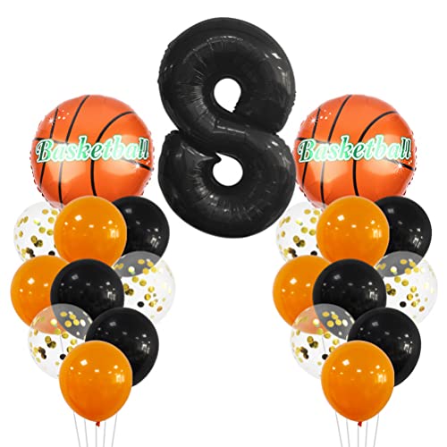 MiaLover Großes Basketball Luftballon Geburtstag Dekorationen 8 Jahr Kindergeburtstag Deko Zahl 8 Ballon FolienBallon Orange Schwarz Ballon für Kinder Basketball Themenfeier Party Geburtstagsdeko von MiaLover