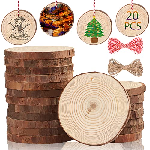 Miaikoe Natürliche Holz Scheiben 20pcs 8-9 cm Unfinished DIY Handwerk vorgebohrt mit Loch Runde Holzkreise für Kunst Rustikale Holz Scheiben Weihnachtsschmuck Dekor von Miaikoe