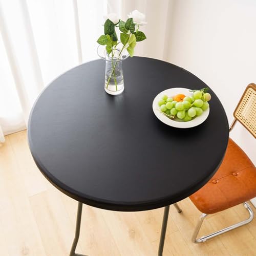 Miaogoo Wasserdichte, runde Tischdecke, elastischer Rand, Tischschutz, öldicht, PU-Leder, schmutzabweisend, abwischbar, Küchentischabdeckung für Restaurant, Esszimmer, Party (Schwarz, 140 cm) von Miaogoo