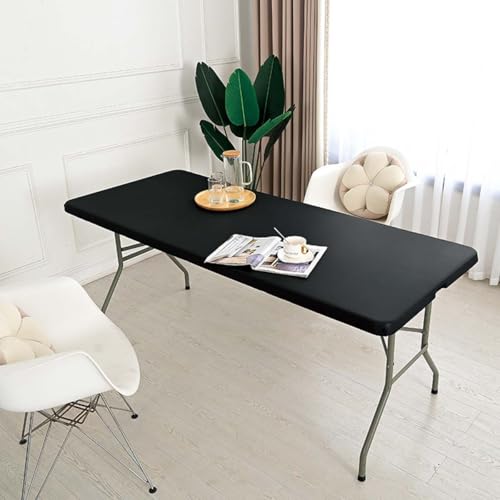 Miaogoo Wasserdichte Tischdecke, rechteckig, elastische Kanten, passend für Outdoor, Terrasse, Küche und Esszimmer, öldicht, abwischbar, Tischschutz (120 x 60 cm, Schwarz) von Miaogoo