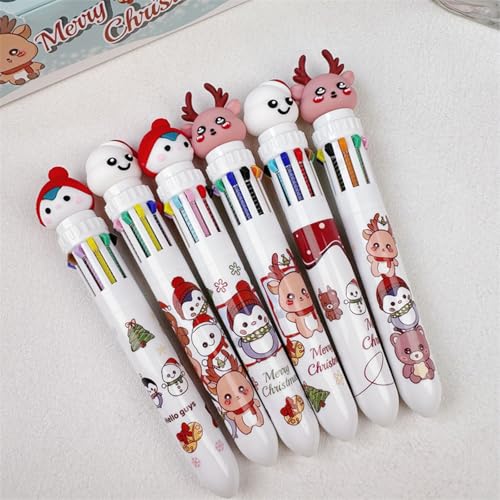 1 Stück 10 Farben Weihnachten Kugelschreiber Kawaii Cartoon Elch Hand Account Stifte Bunte Multifunktionsstifte Schule Büro Zubehör Geschenke von Miaoyak