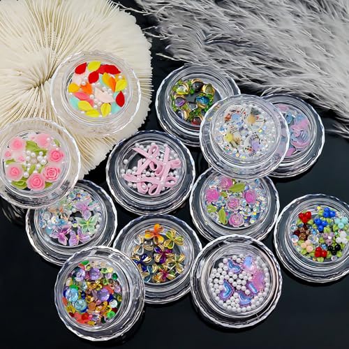 12 x 3D-Nagelanhänger, Perlen, Schmetterling, Kunstharz, Edelsteine, verschiedene Stile für Nagelkunst-Design von Miaoyak