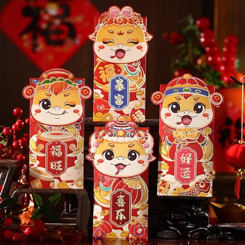 4 rote Umschläge im chinesischen Stil, Schlangenjahr, Cartoon, Frühling, Festival, Glück, Geldbeutel, kreatives Neujahrsgeschenk, rotes Paket von Miaoyak