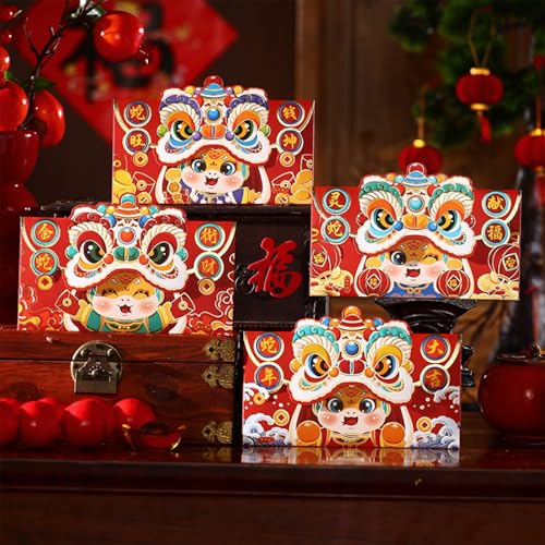 4 rote Umschläge im chinesischen Stil, Schlangenjahr, Cartoon, Frühling, Festival, Glück, Geldbeutel, kreatives Neujahrsgeschenk, rotes Paket von Miaoyak