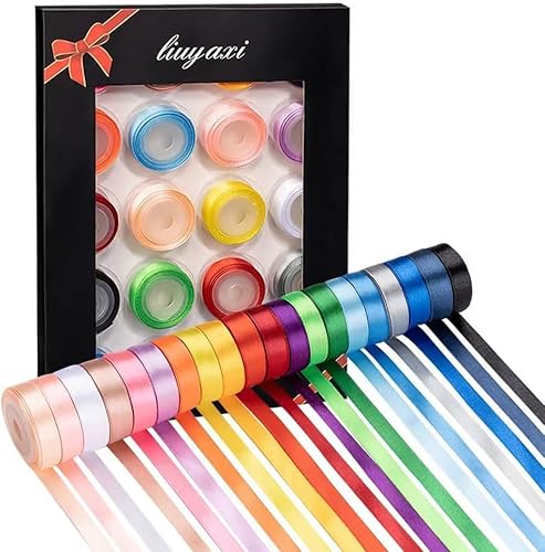 Doppelseitiges Regenbogen-Satinband, 0,95 cm breit, 4,5 m / Rolle, 20 Rollen, 91,4 m, buntes Band-Set, perfekt für Weihnachtsgeschenkverpackungen von Miaoyak