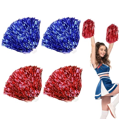 Cheerleader Pompons Handblumen, 4 Stück Tanzpompons, Cheerleading Pompoms, Metallfolie Cheerleading Pom Poms, Zur Verwendung bei Sportveranstaltungen, Karnevalspartys und Tanzabendpartys von Miayical