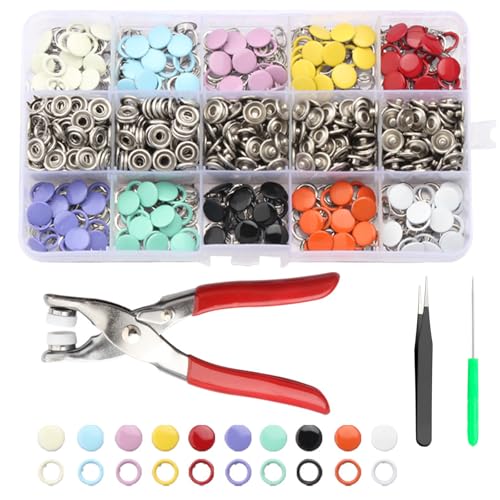 Druckknöpfe mit Zange, Metall Druckknöpfe kit mit Zange, Hohle und solide Metallknöpfe, 200 Sets Druckknöpfe, 9.5mm Jersey Druckknöpfe Geeignet für DIY, Baby, Kinderkleidung, Bekleidungshandwerk von Miayical