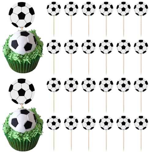 Fussball Cupcake Topper, Fußball Kuchen Toppers Fußball Cake Topper, Fussball Muffin Deko, Fussball Party Tortenaufleger für Kinder Geburtstag Party, Babyparty, Kuchendekoration von Miayical