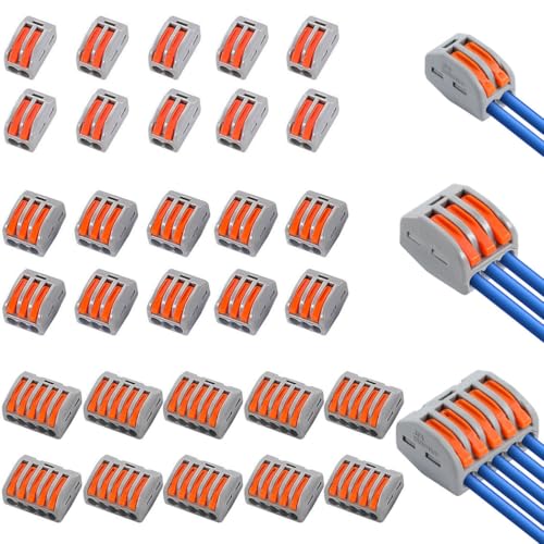 Kabelverbinder, Kabelklemmen Elektro, 30 Stück Verbindungsklemmen Klemme, 4mm² Elektrische Anschlussblöcke, Verbindungsklemme Kombiniert Werden, Lüsterklemmen für Feste Kabe 2-3-5 Leiter von Miayical