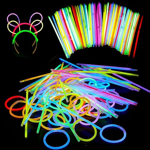 Miayical Knicklichter Party Set, 100pc Knicklichter, Knicklichter Party Set für Kinder, Leuchtstäbe, Neon Knicklichter Ketten Sets, Für Partydekoration, Hochzeiten, Silvester, Feuerwerkspartys Usw von Miayical