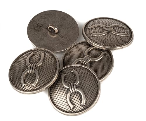 Mibo Knopf, Zinkdruckguss, doppeltes Hufeisen-Emblem auf strukturierter Rückseite, 40 l (25 mm), Antik-Nickel, 5 Stück von Mibo Buttons & Accessories