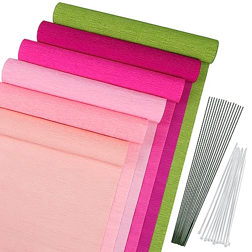 Krepppapier, MicButty 6 Farben Krepppapierrollen Krepppapier Rosa 25x250cm Crepe Papier krepppapier Pastell Kreppband Bunt Krepppapier zum Basteln von Blumen für Hochzeit,Valentinstag,Papierhandwerk von MicButty