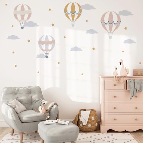 Mica-Mica Wandtattoo Kinderzimmer Mädchen - Heißluftballons (Altrosa/Senf) | Hochwertige Stoff-Wandtattoos | 100% PVC-frei | Nachhaltige Wanddeko, Wandaufkleber & Wandsticker | Deko fürs Babyzimmer von Mica-Mica