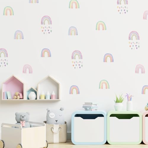 Mica-Mica Wandtattoo Kinderzimmer | Regenbogen | Aquarell-Regenbögen mit Herzen | kleine Wandtattoos | Wanddeko Kinderzimmer | Babyzimmer | Wandsticker | selbstklebend | PVC-frei von Mica-Mica