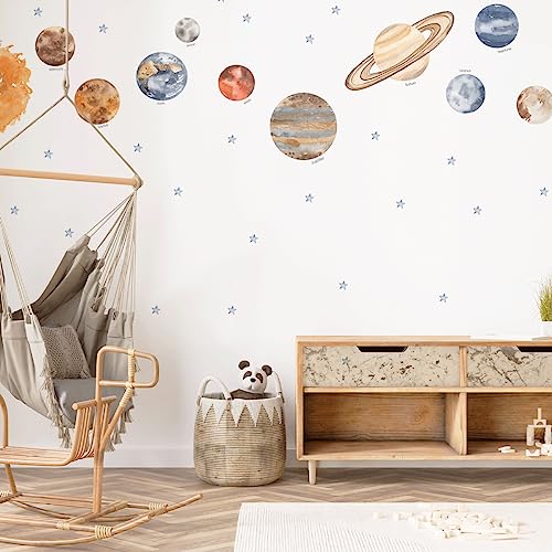 Mica-Mica Wandtattoo Weltraum - Raumschiff mit Planeten im Weltall - Universum | Stoff-Wandtattoos | 100% PVC-frei | Wanddeko, Wandaufkleber & Wandsticker | Deko fürs Kinderzimmer (STI-0247, L) von Mica-Mica