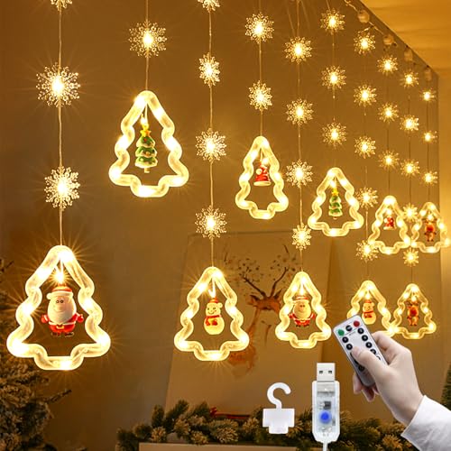 Schneeflocken Sterne Lichterkette 3M USB Weihnachten Lichter 8 Modes 110 LEDs Lichtervorhang Lichter mit Remote Weihnachtsmuster Weihnachtsbeleuchtung für Weihnachten Hochzeit Schlafzimmer Deko von Micacorn