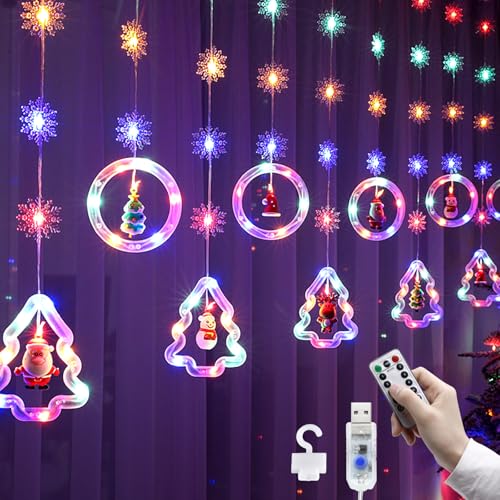 Schneeflocken Sterne Lichterkette 3M USB Weihnachten Lichter 8 Modes 110 LEDs Lichtervorhang Lichter mit Remote Weihnachtsmuster Weihnachtsbeleuchtung für Weihnachten Hochzeit Schlafzimmer Deko von Micacorn