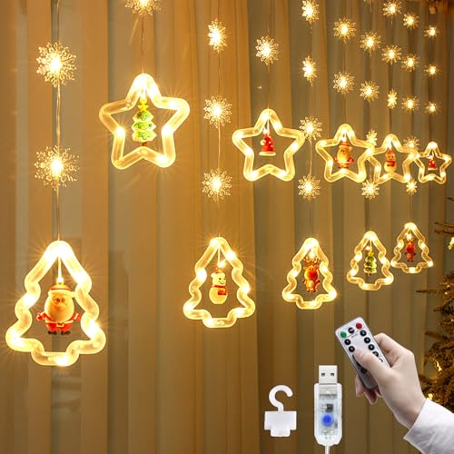 Schneeflocken Sterne Lichterkette 3M USB Weihnachten Lichter 8 Modes 110 LEDs Lichtervorhang Lichter mit Remote Weihnachtsmuster Weihnachtsbeleuchtung für Weihnachten Hochzeit Schlafzimmer Deko von Micacorn