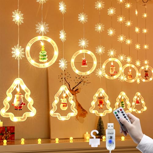 Schneeflocken Sterne Lichterkette 3M USB Weihnachten Lichter 8 Modes 110 LEDs Lichtervorhang Lichter mit Remote Weihnachtsmuster Weihnachtsbeleuchtung für Weihnachten Hochzeit Schlafzimmer Deko von Micacorn