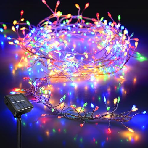 Solar Garten Lichter, Solar Wasserdichte Lichterkette 6 Meter 8 Modi 200 LEDs Solarfeuerwerk Lichter Aussen für Hochzeits Terrassen Bäume Party Weihnachten Dekoration von Micacorn