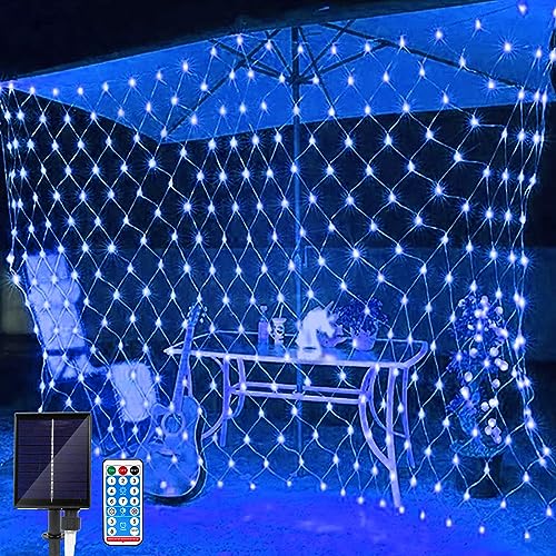 Solar LED Lichternetz,1.5 x 1.5M Wasserdichte Lichterkette Netz 8 Modi 96 LED Lichternetz Lichtervorhang mit Fernbedienung Net Lichterketten für Garten Weihnachten Hochzeit Party Dekorationen von Micacorn