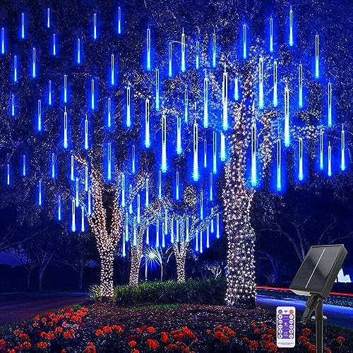 Solar Meteorschauer Regen Lichter, 10 Röhren 240 LED Meteor Weihnachtslichter mit Fernbedienung Regentropfen Lichterketten Wasserdichte für Party Hochzeit Baum Weihnachtsdekorationen von Micacorn