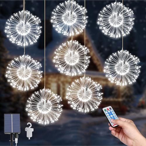 Solar String Garten Lichter, 8Pack Hängende Solar Feuerwerk Lichter 800 LEDs 8 Modes Lichterkette Außen Starburst Wasserdichte Kupferdraht Lichter mit Fernbedienung für Home Xmas Außendekorationen von Micacorn