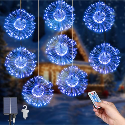 Solar String Garten Lichter, 8Pack Hängende Solar Feuerwerk Lichter 800 LEDs 8 Modes Lichterkette Außen Starburst Wasserdichte Kupferdraht Lichter mit Fernbedienung für Home Xmas Außendekorationen von Micacorn