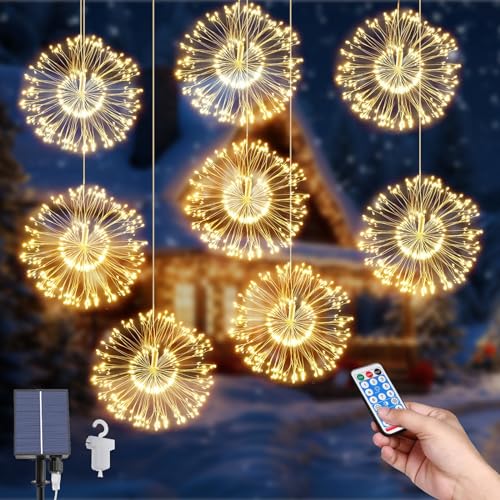 Solar String Garten Lichter, 8Pack Hängende Solar Feuerwerk Lichter 800 LEDs 8 Modes Lichterkette Außen Starburst Wasserdichte Kupferdraht Lichter mit Fernbedienung für Home Xmas Außendekorationen von Micacorn