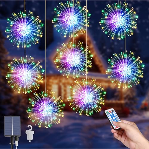 Solar String Garten Lichter, 8Pack Hängende Solar Feuerwerk Lichter 800 LEDs 8 Modes Lichterkette Außen Starburst Wasserdichte Kupferdraht Lichter mit Fernbedienung für Home Xmas Außendekorationen von Micacorn