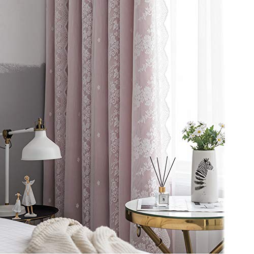 Michorinee Gardinen Kinderzimmer Blickdicht Vorhang Mädchen Junge Blumen Spitze Rosa Verdunkelung mit ösen Lace Voile für Mädchenzimmer Wohnzimmer, 1 Stücke 240 × 132cm (H × B) von Michorinee