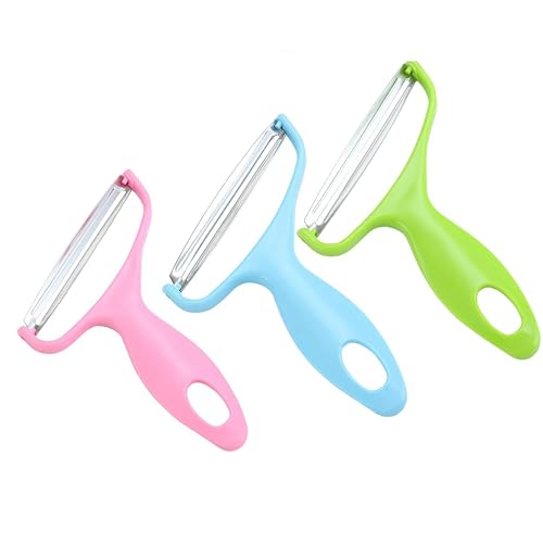 Multifunctional Veggie Peeler, 2024 Neu 3 Stück Edelstahl Gemüseschäler, Gemüse Kohl Zerkleinerer Sparschäler Kartoffelschäler für Küche (Rosa+Blau+grün) von Micmetago