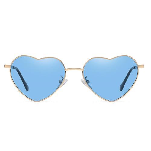 Herz Sonnenbrille, Festival Outfit Damen Herz Brille Rosa, Outfit Damen Accessoires, Retro Hippie Brille für Karneval Halloween Mallorca Barbie Kleidung Party (Blue) von Micozy