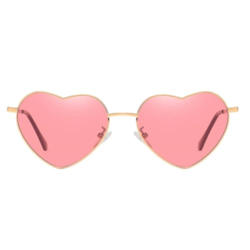 Herz Sonnenbrille, Festival Outfit Damen Herz Brille Rosa, Outfit Damen Accessoires, Retro Hippie Brille für Karneval Halloween Mallorca Barbie Kleidung Party (Pink) von Micozy