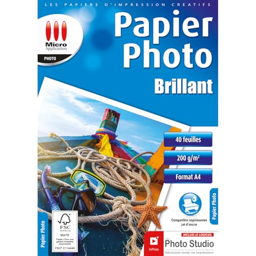 Micro Application - Fotopapier mit glänzender Oberfläche – Format A4 – Sparpack – Grammatur 200 g/m² – 40 Blatt – FSC-zertifiziertes Papier – Zero-Kunststoffverpackung von Micro Application