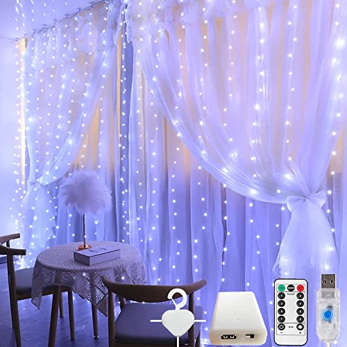 LED Lichtervorhang 3*3m 300 LED Lichterketten Vorhang ,8 Modi Lichterkettenvorhang Innen,USB Oder Batterie Betrieben,String Light mit Fernbedienung,für Innenbeleuchtung Partydekoration Valentinstag von Microwear