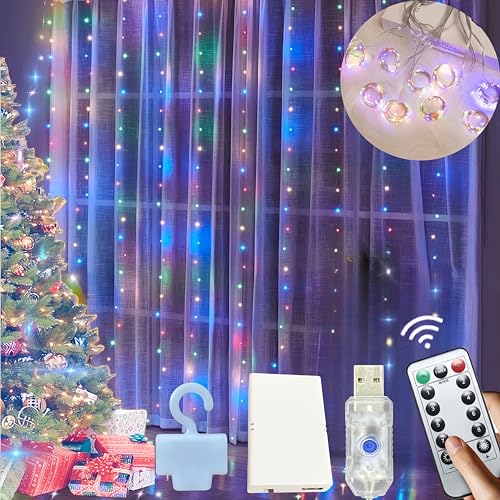 Microwear LED Lichtervorhang 3x3m,300LEDs Lichterketten,8 Modi,Innen-Lichterkette,USB Anschluss,mit Fernbedienung,für Innenbeleuchtung,Party-Dekoration,Valentinstag,mehrfarbig von Microwear