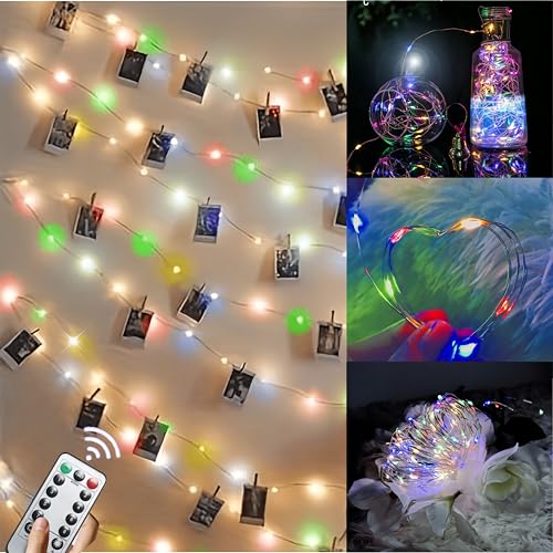 Microwear Led Foto Clip Lichterketten,USB Oder Batterie Betrieben,10M100LEDs Fotolichterkette mit Fernbedienung,8 Modi,Dekoration für Innen,Schlafzimmer,Hochzeit,Party,50Clip&25Nägel von Microwear