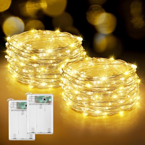 Microwear LED Lichterkette Batterie, 2x10M 100 LEDs Warmweiß Innen Lichterketten mit Batterie für Weihnachten, Zimmer, Party, Hochzeit von Microwear