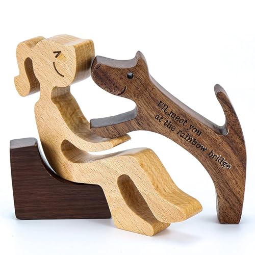 MidingChai Holzfiguren Deko mit Holzfigur Hund, Holzschnitzerei Geschenke für Hundebesitzer, Familien-Welpe Holzschnitzerei Ornamente, Holz Geschenk Hundebesitzer Frau von MidingChai