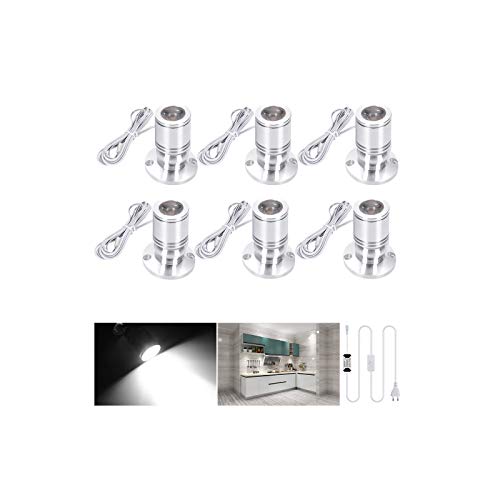 Midore Klein LED Scheinwerfer 6 Stück Schranklicht 2W, 360° Schwenkbar, 230V Aluminium Mini led spot für Schrank, Flur, Galerien, Geschäfte, Schmuckschrank von Midore