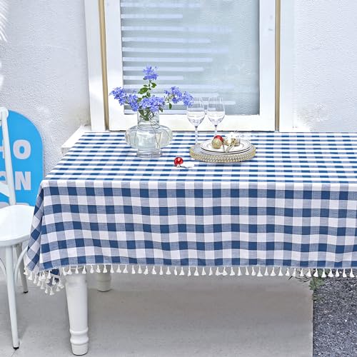 Midsummer Breeze Buffalo Karierte quadratische Tischdecke, Sackleinen, Gingham-Tischdecke für Thanksgiving, Weihnachten, Küche, Restaurant, Urlaub, Innen- und Außenbereich, 55 x 55 cm, Marineblau von Midsummer Breeze