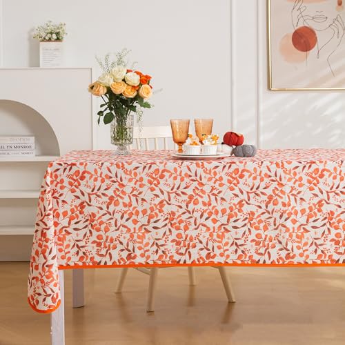 Midsummer Breeze Rechteckige Tischdecke für Frühling, Herbst, Urlaub, Ernte, Erntedankfest, Tischdecke, Blattdruck, Bauernhaus, Baumwoll-Tischdecken (139,7 x 304,8 cm, Orange) von Midsummer Breeze