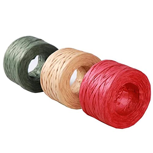 150M Raffiabast Papierband,Rot,Grüne Und Naturbast Bast Weihnachten Raffia Bastband 3 Rollen Natur Bindebast für Weihnachten Geschenkverpackung, Weben, DIY Handwerk Dekoration von Mienocol