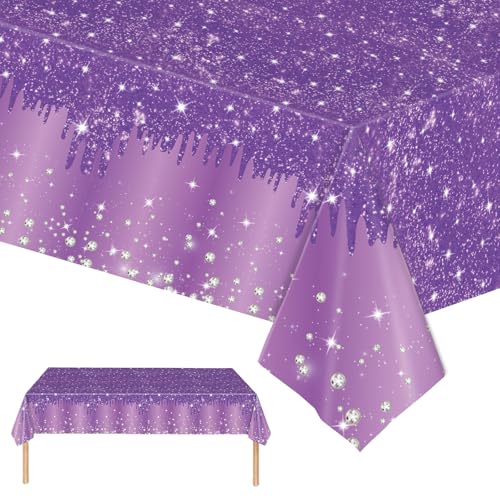 2 Stück Lila Tischdecke Party Einweg Tischdecke,137 x274cm Lila Diamant Tischdecke Wasserdicht Fleckschutz Rechteckig Tischdecke für Tische im Indoor und Outdoor Party,Geburtstagsfeier,Hochzeitsfeiern von Mienocol